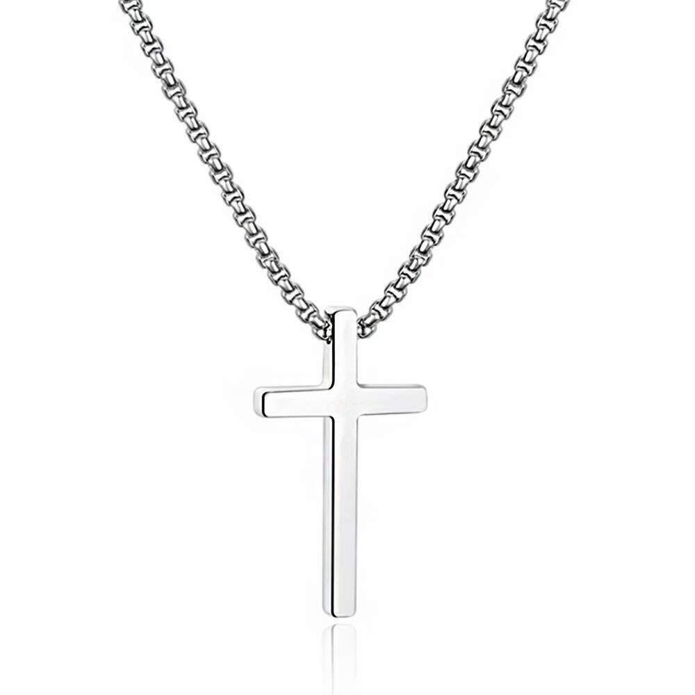 Cross Necklace for Men, Silver Cross Chain 20 Inch